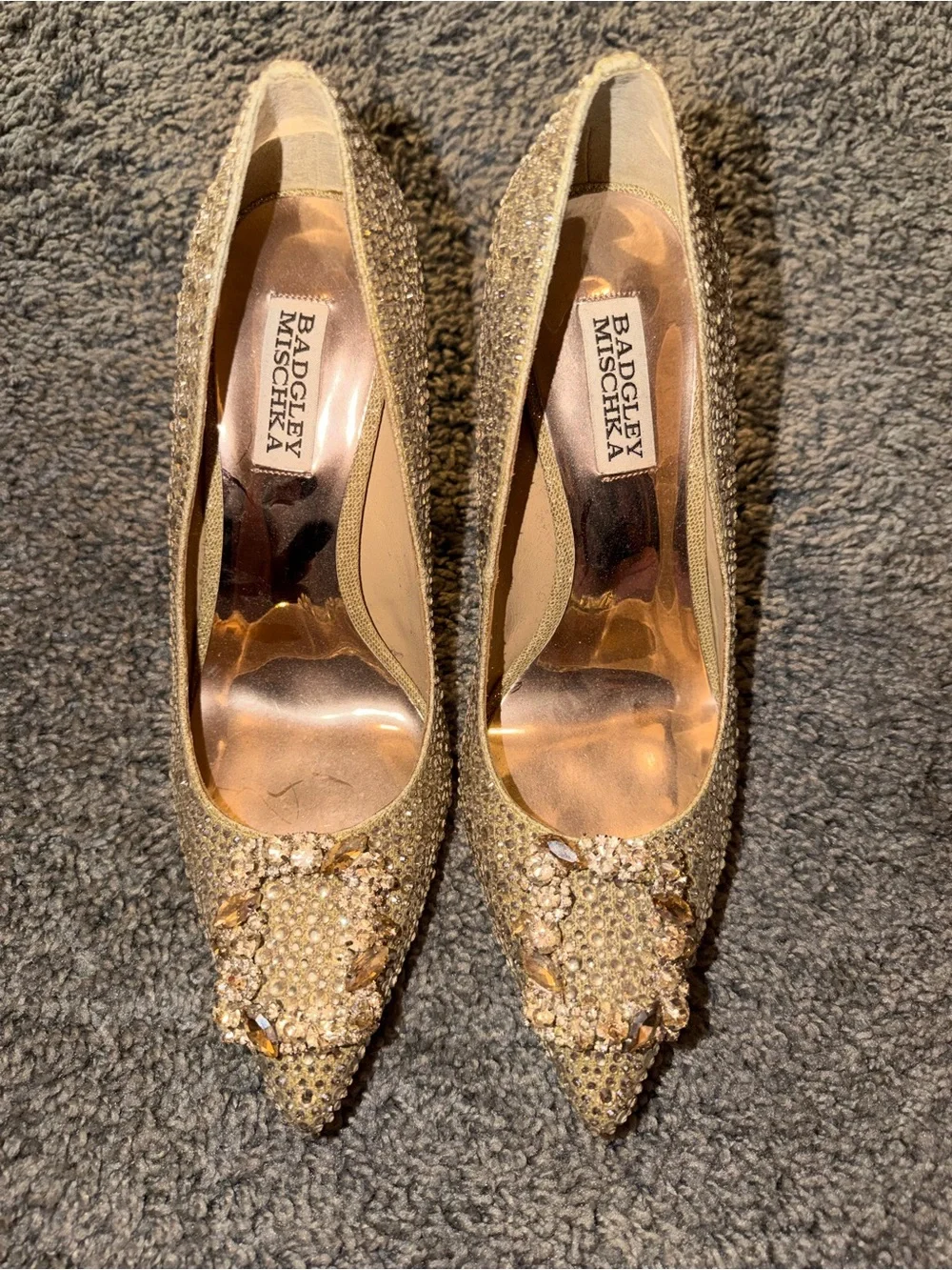 Badgley Mischka Gold Jeweled Pointed-Toe Heels